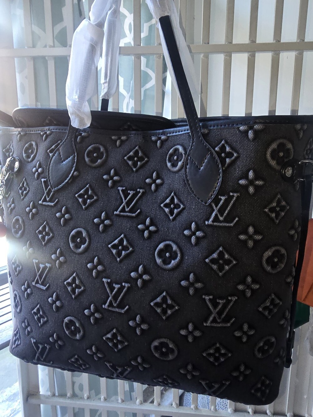 Cotton Denim Delux Allways Filled Tote Bag —Washed Chrome Grey Coal Black Trim - Picture 2 of 16